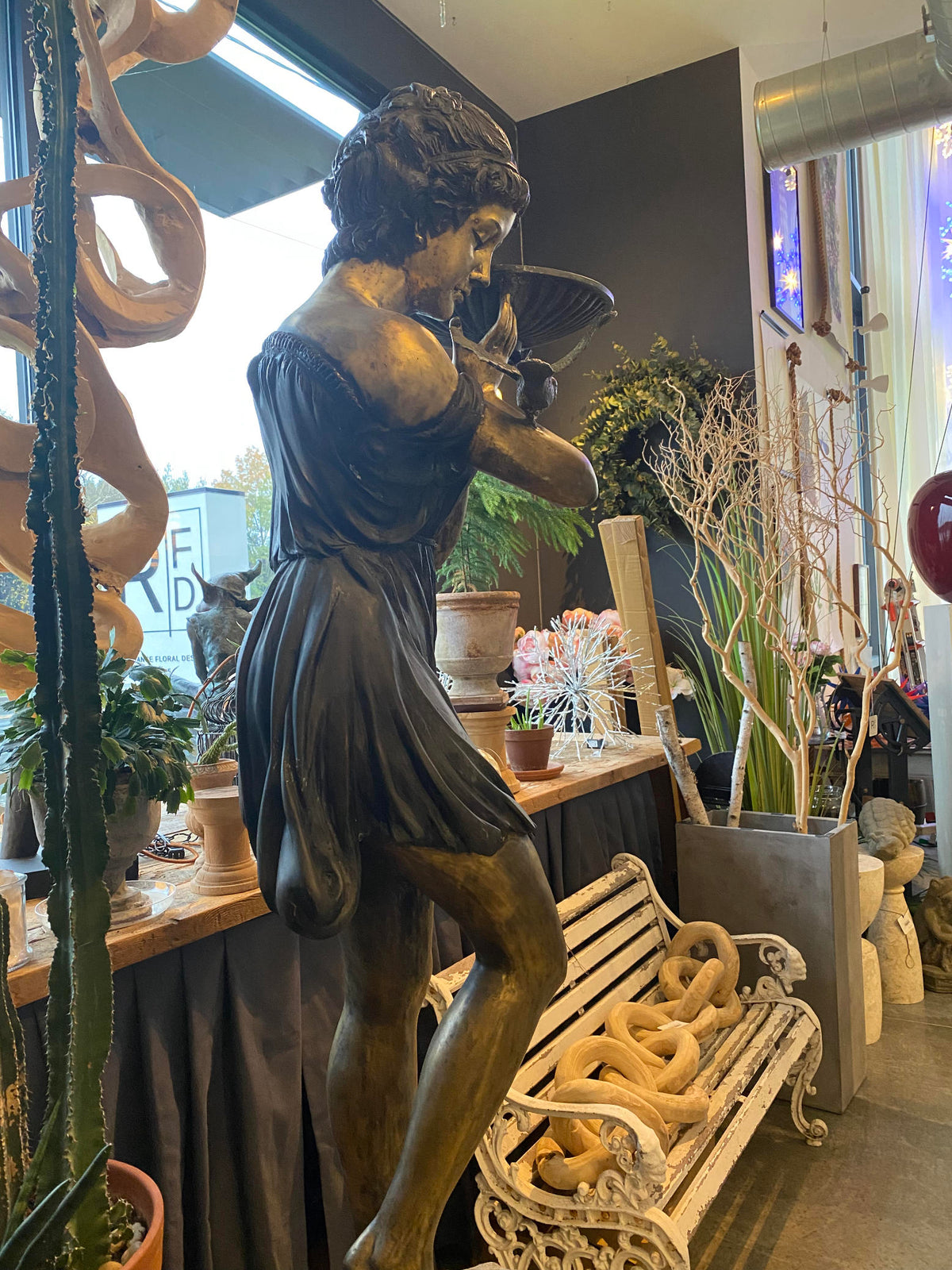Bronze Garden Fountain,  Lady with Sparrow