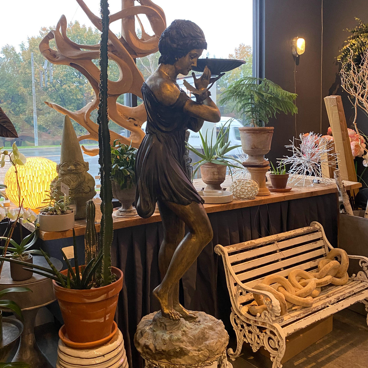 Bronze Garden Fountain,  Lady with Sparrow