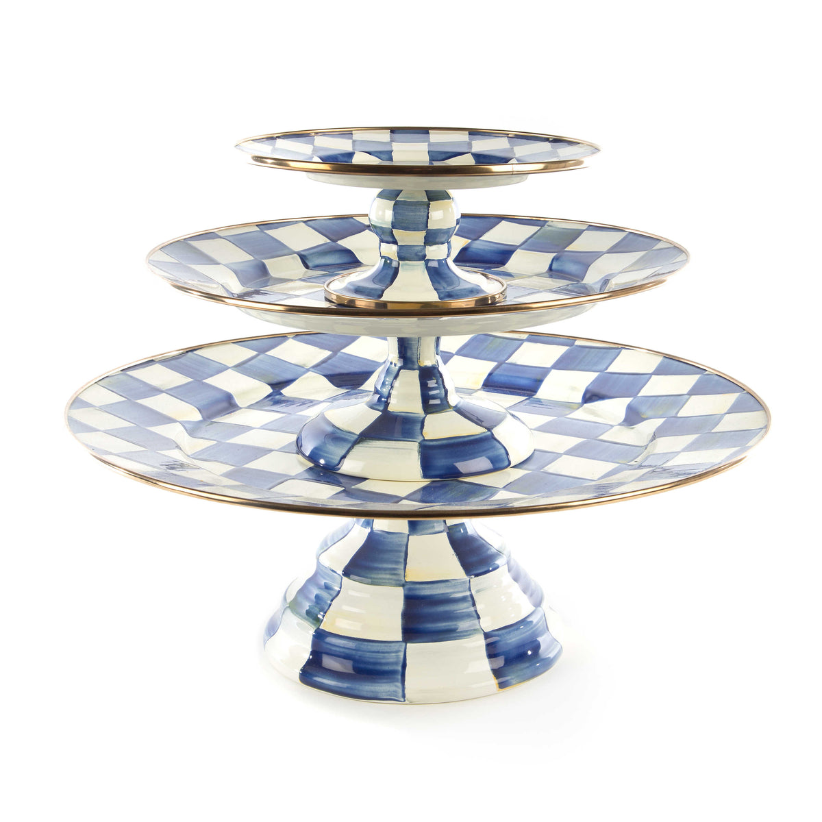 Royal Check Enamel Pedestal Platter- Mini