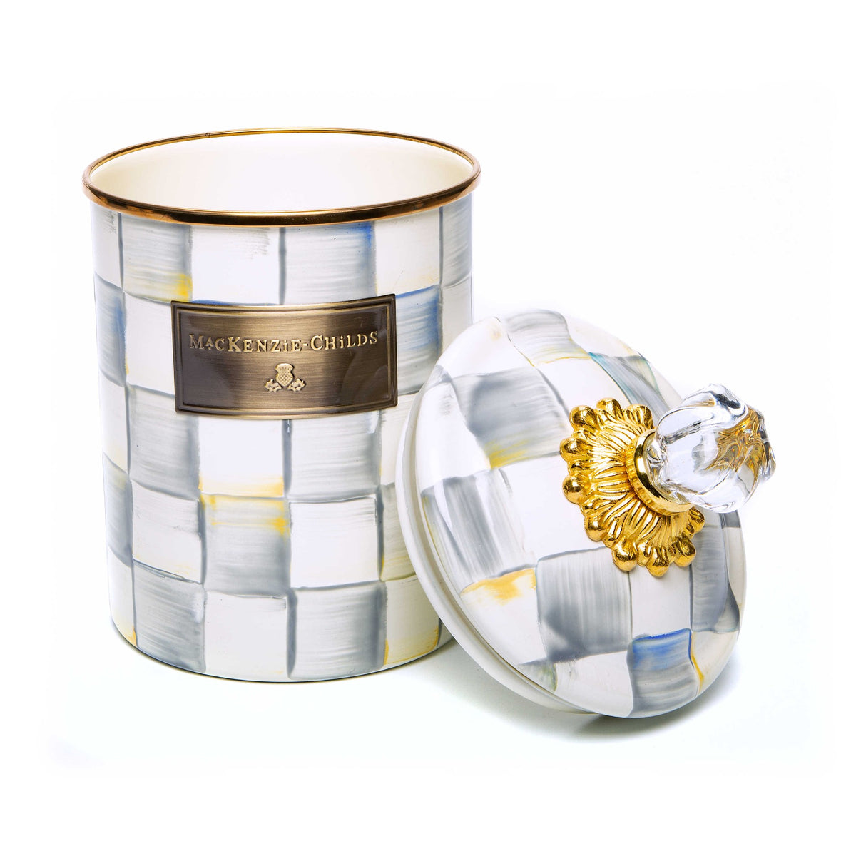 Sterling Check Enamel Canister - Medium
