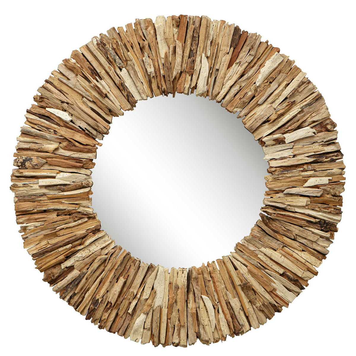 Teak Branch Round Mirror, Bleached