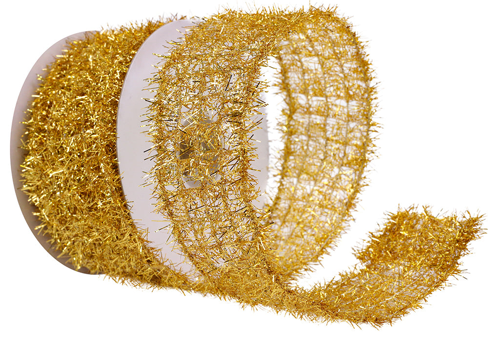 Tinsel Net Frizzette Wired Edge Gold - 10 yards by 2.5"