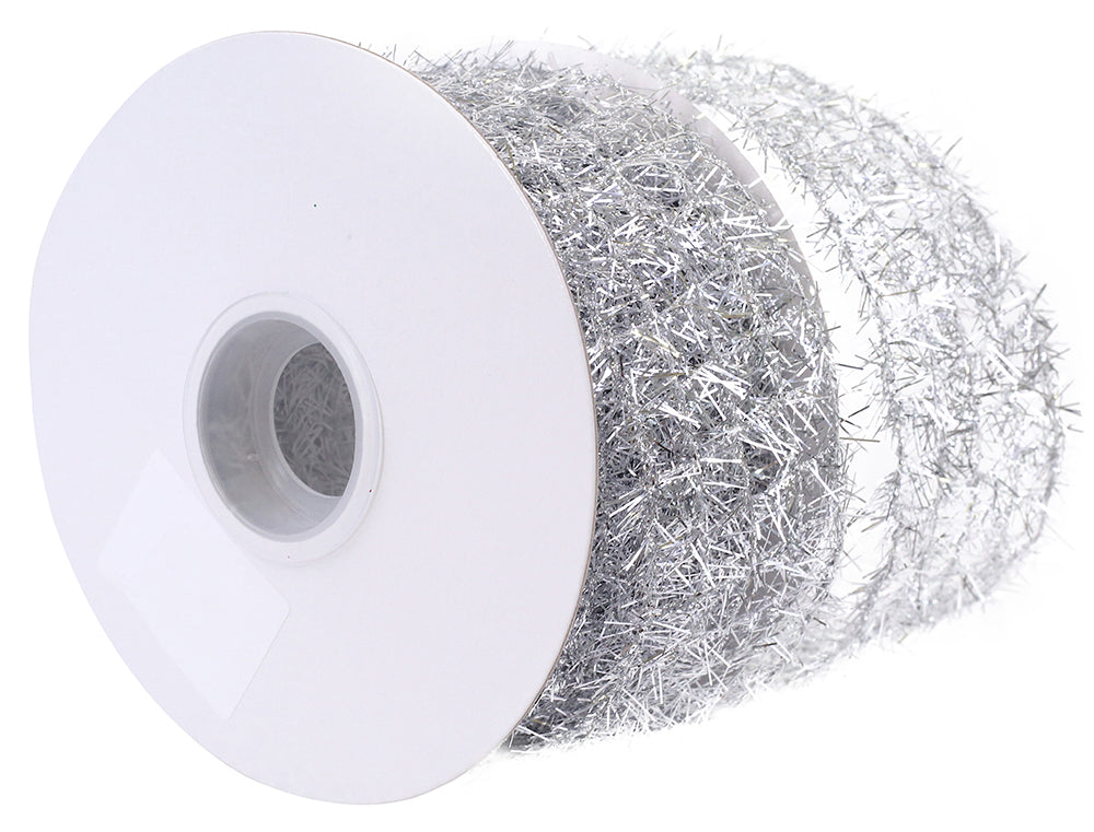 Tinsel Net Frizzette Wired Edge, Silver 10 Yards X2.5''