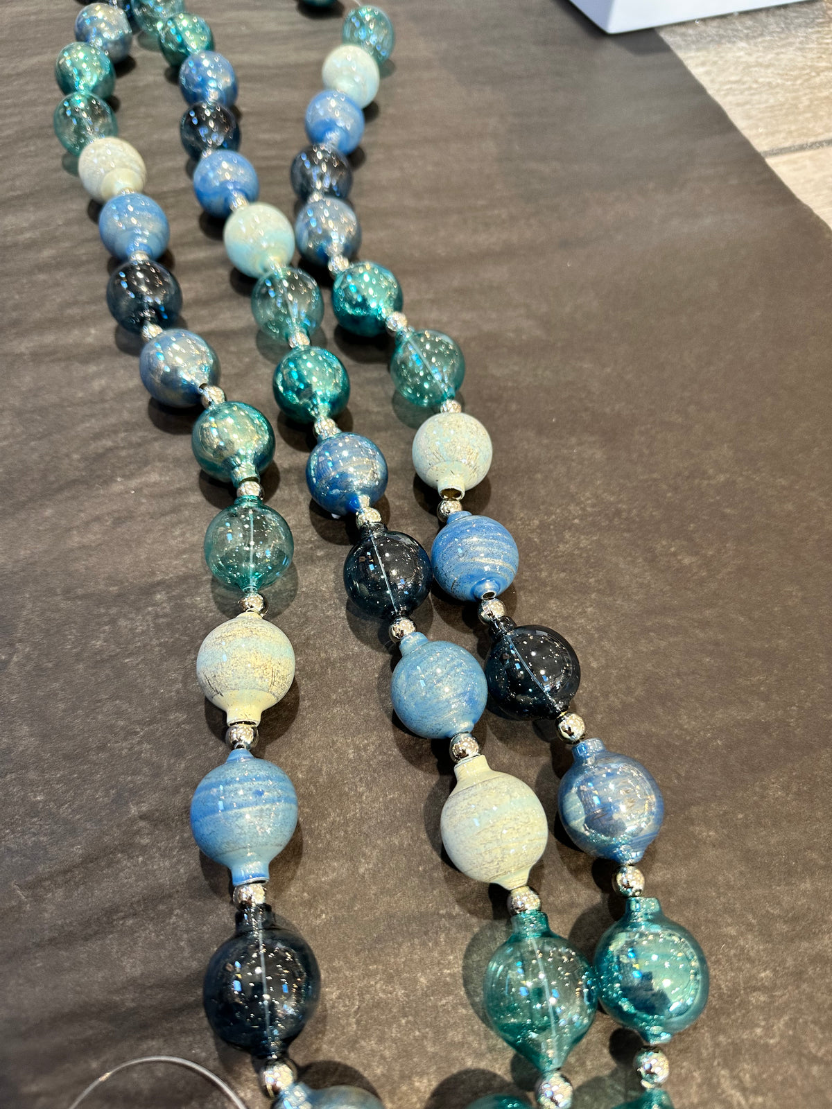 6' Glass blue ball garland