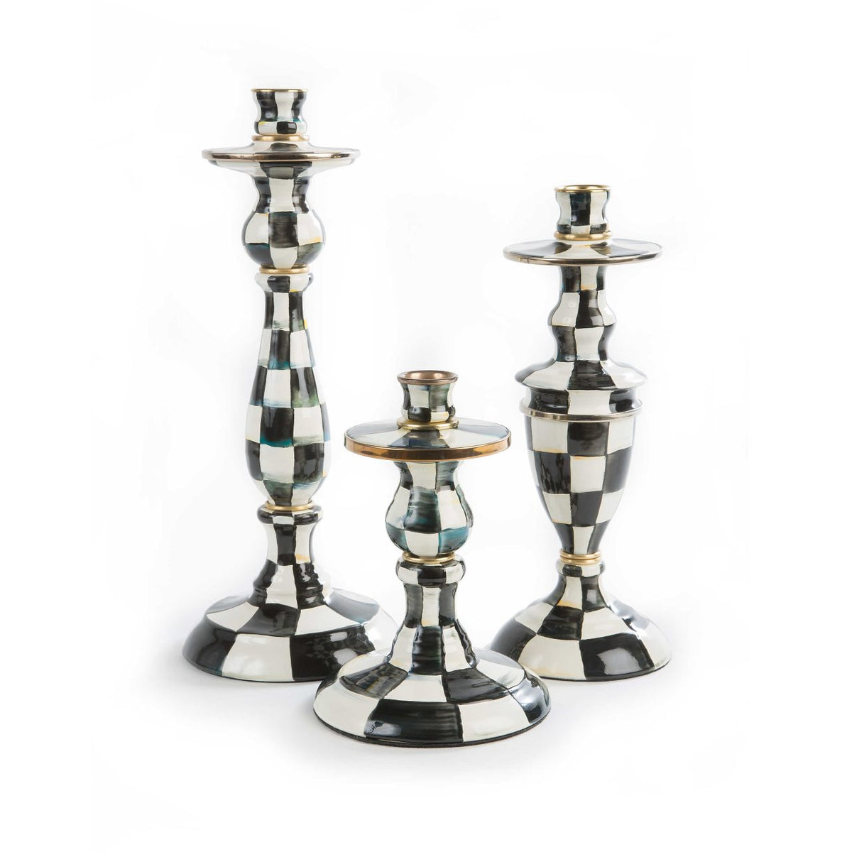 Courtly Check Enamel Candlestick - Medium