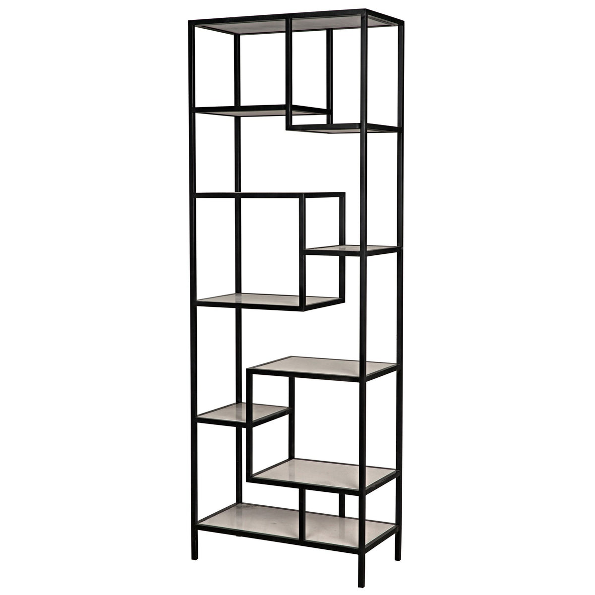 Haru Bookcase Large - Black Metal with White Stone