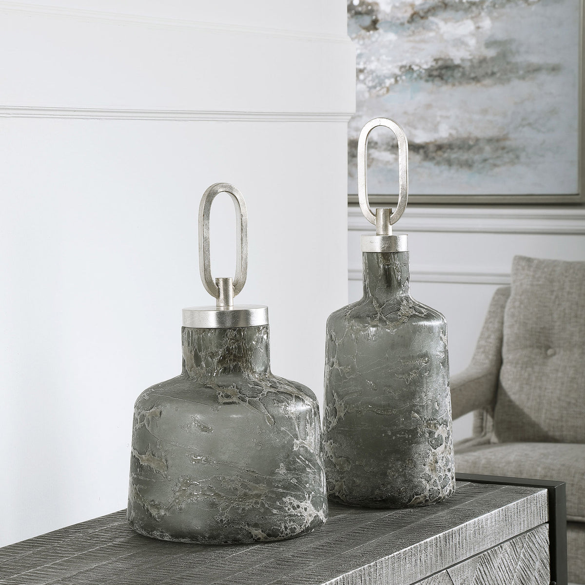 Storm Art Glass Bottles, S/2